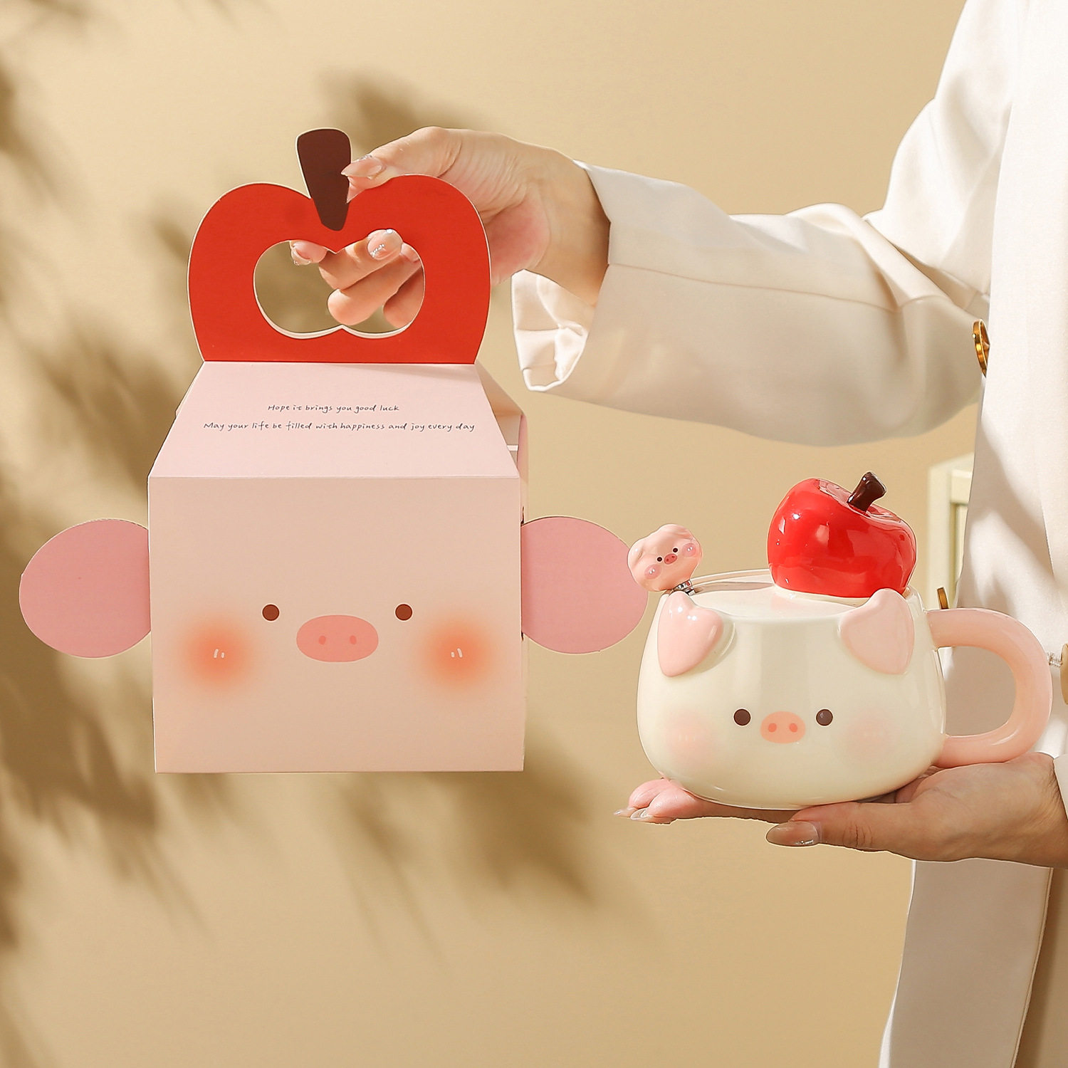 创意苹果马克杯小猪陶瓷
