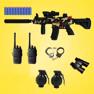 儿童M416软弹枪电动冲锋枪对讲机手铐盾牌套装特种兵装备演出道具