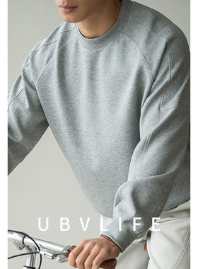 日系廓形落肩圆领套头短款卫衣男2025春灰色宽松打底衫长袖T恤