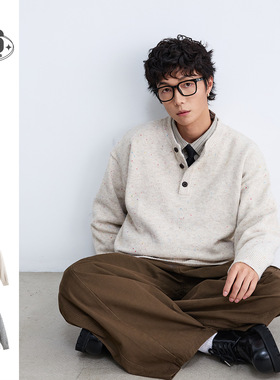 ANSWER ME冬季潮流简约美式复古学院风毛衣男亨利领彩点针织衫M52