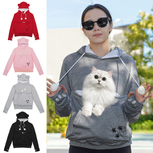跨境秋冬欧美女装宠物猫咪亲子装休闲套头卫衣连帽狗狗狗外套男装