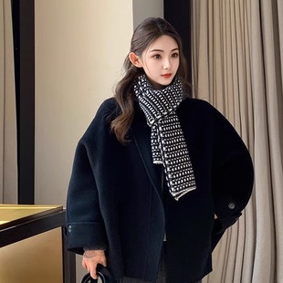 氛围感复古黑白条纹围巾女韩版小香风保暖撞色针织初中生围脖秋冬