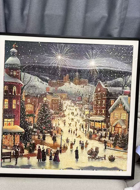 圣诞广场45*45拼图框1000片冰雪之歌65*65相框35*35方形实木画框