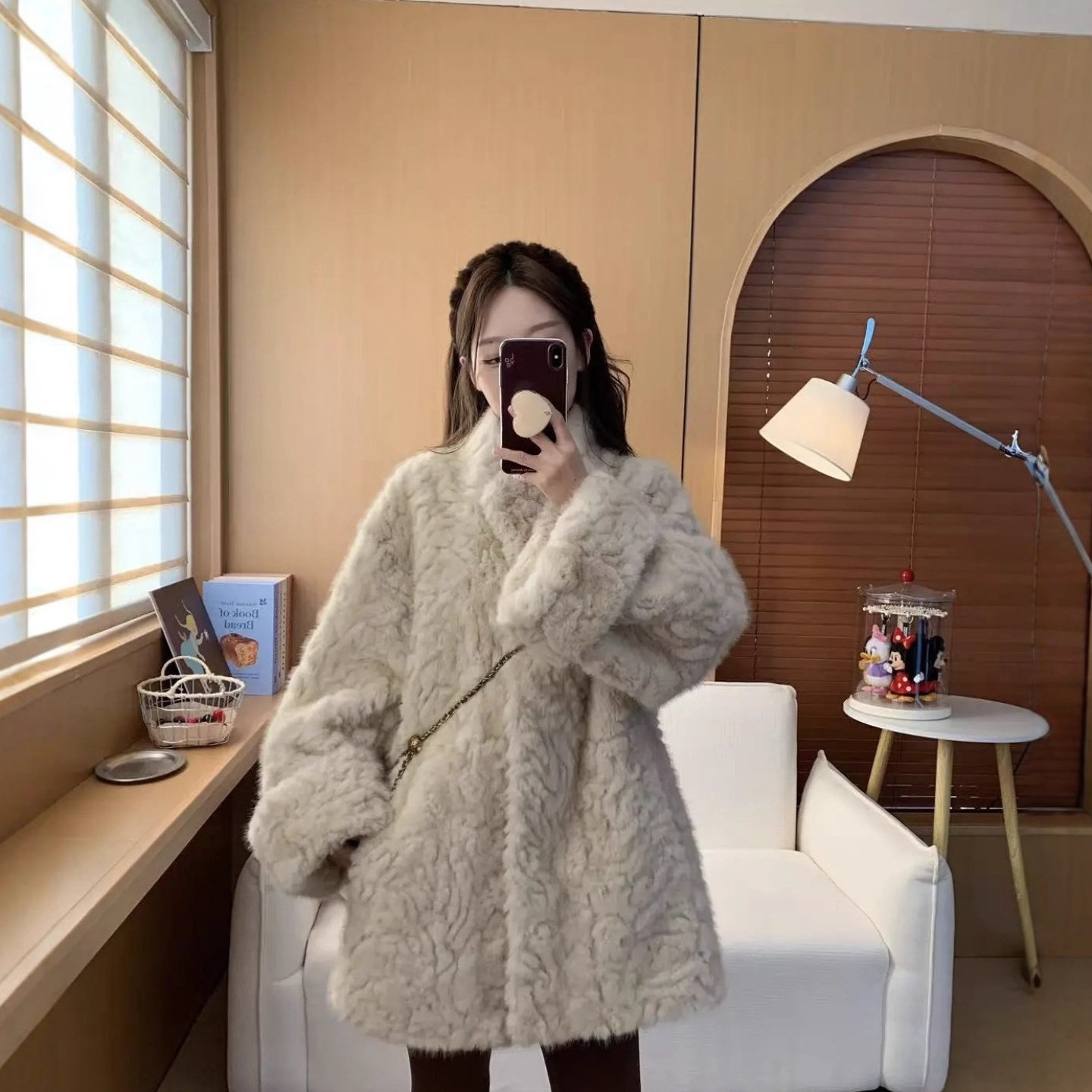 皮毛一体外套女甜美加厚中长款立领毛毛外套仿湖羊环保皮草女大衣