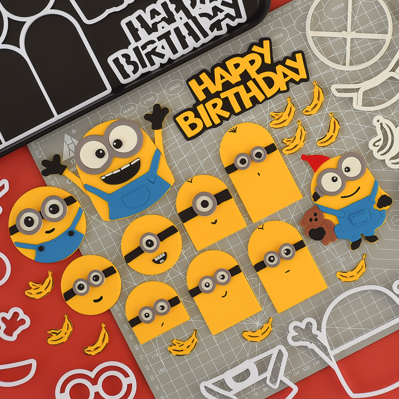 糖堡森林小黄人happybirthday字母翻糖切模蛋糕装饰模具烘焙压模