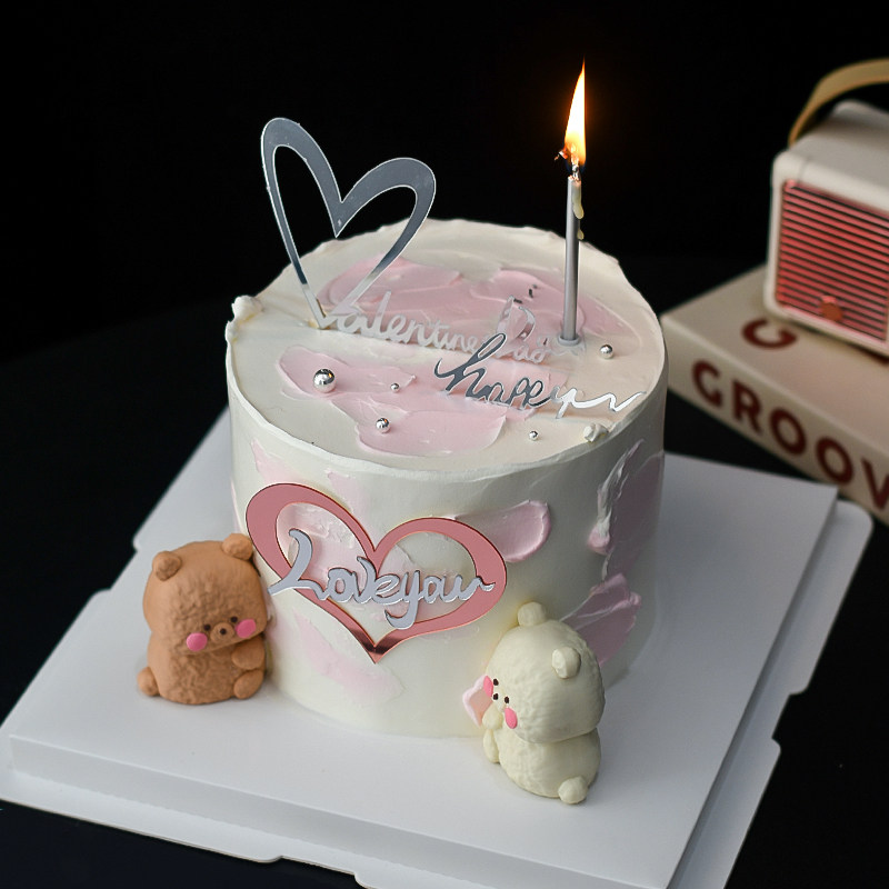 情人节蛋糕装饰爱心loveyou双层亚克力插件情侣卡通贴贴熊摆件,节庆用品/礼品,节日装扮用品,淘宝优惠券,粉丝福利购,淘宝优惠卷