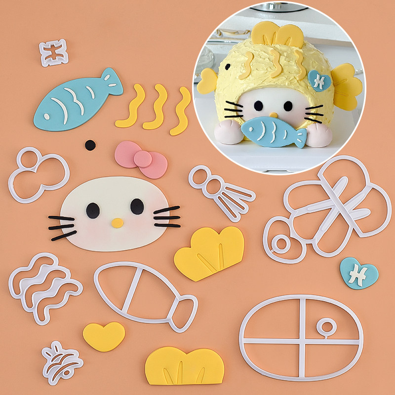 糖堡森林双鱼座翻糖切模网红KT猫脸12星座蛋糕烘焙压模蛋糕模具