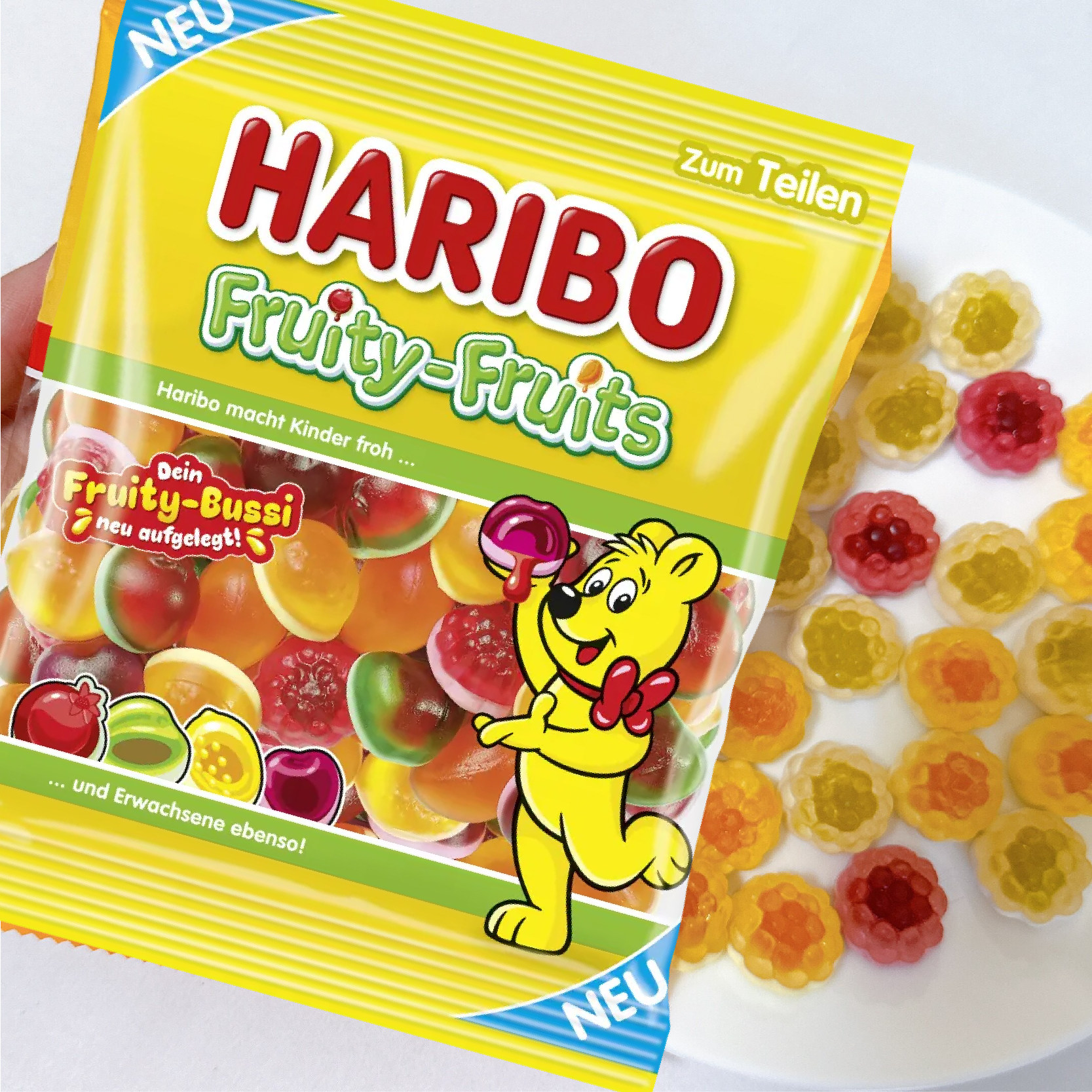 德国Haribo哈瑞宝果汁软糖混合金熊橡皮糖酸砂糖彩虹像素薯条可乐