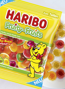 德国Haribo哈瑞宝果汁软糖混合金熊橡皮糖酸砂糖彩虹像素薯条可乐