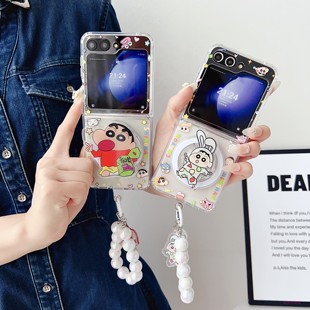 可爱卡通蜡笔小新磁吸支架适用三星zflip6手机壳折叠屏Galaxy zflip5保护套全包Flip4防摔创意ZFlip7翻盖硬壳