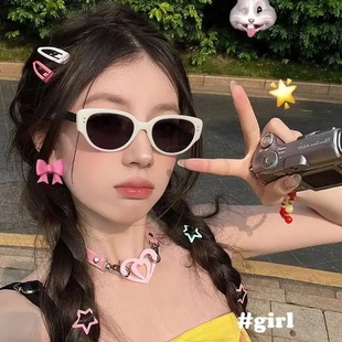 2025新款复古猫眼墨镜高级感欧美框白色旅游简约美式嘻哈太阳眼镜