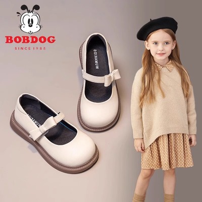 巴豆布真皮女童鞋公主小皮鞋软底