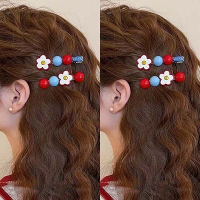 新款可爱小花碎发夹超仙少女侧边花朵一字夹森系网红发卡头饰女
