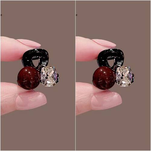 迷你红色珠珠盘发小抓夹小号刘海夹前额碎发夹公主头发夹旅行发