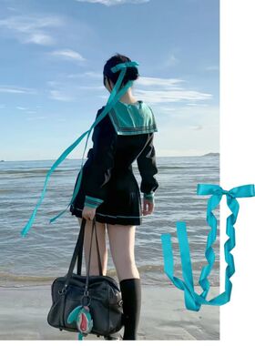 学院风湖蓝色蝴蝶结头饰发夹女2026新款后脑勺飘带丝带顶夹长飘带