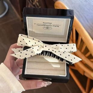 新款法式白色波点发夹百搭时尚蝴蝶结一字夹头饰小号飘带抓夹发饰