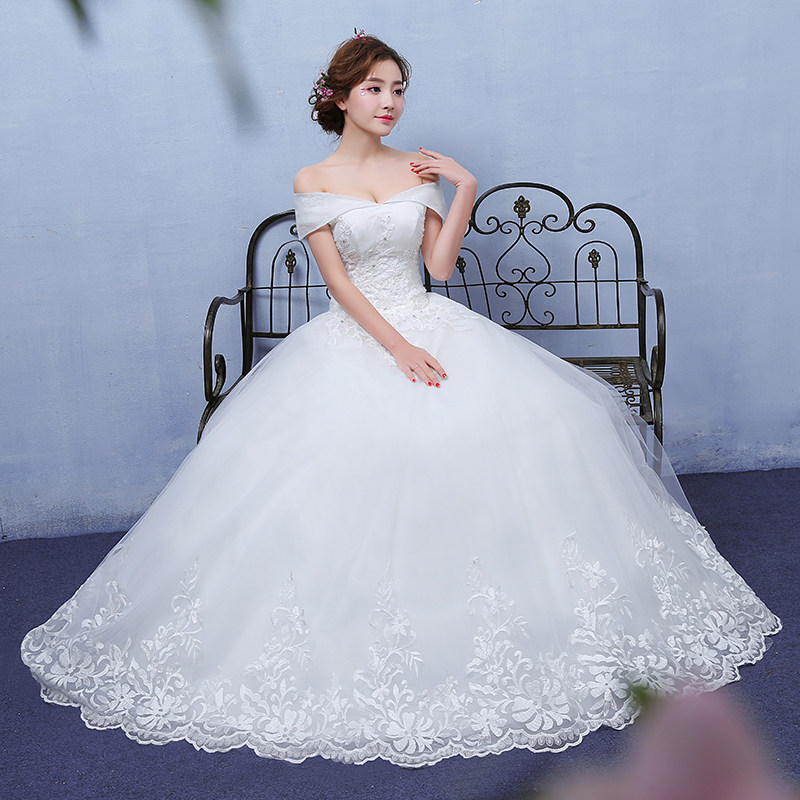Wedding dress 2018 winter new pattern The Princess Bride marry court one word Korean Self cultivation Show thin Wedding dress full dressin the Women's clothing/Boutique , Wedding/Cheongsam/Formal dress , Wedding  category - from Buy2taobao.com to provide professional Taobao agent buy service