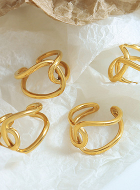 法式简约ins小众冷淡风复古双环交叉钛钢戒指尾戒女饰品工厂