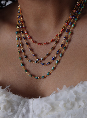 多巴胺复古多彩滴油项链钛钢18k金不掉色百搭小众饰品女手链