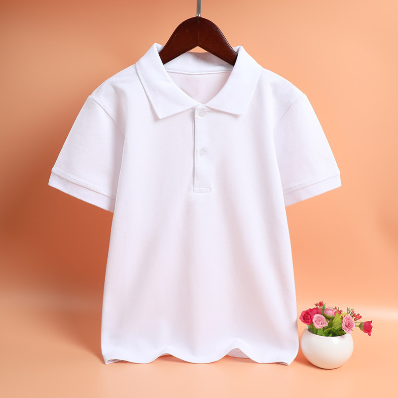 2024夏天童装校服纯白色短袖POLO衫男童女童幼儿园服蓝色T恤班服
