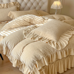 A类牛奶绒四件套床盖夹棉被套床单珊瑚绒加厚保暖毛绒绒床上用品