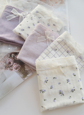 5条紫色小碎花日系甜美精梳棉内裤女纯棉中腰少女学生三角裤夏款