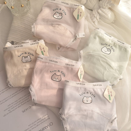 7A抗菌加长档A类棉全棉裆中腰纯棉女内裤可爱卡通纯棉少女三角裤
