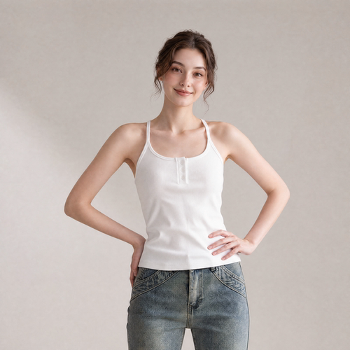 夏季韩系简约纽扣显瘦吊带背心女