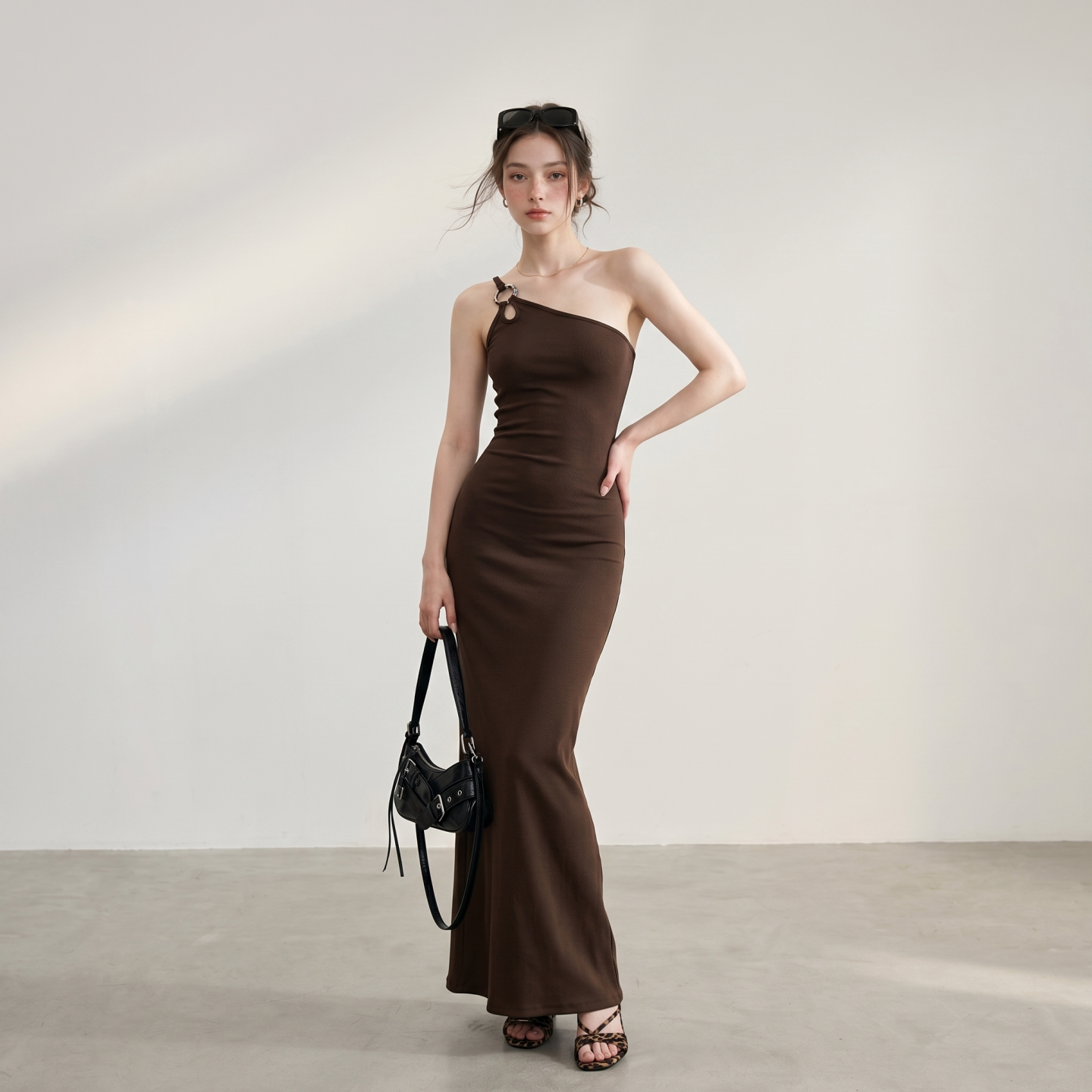 美式辣妹斜肩挂脖显瘦包臀长裙女