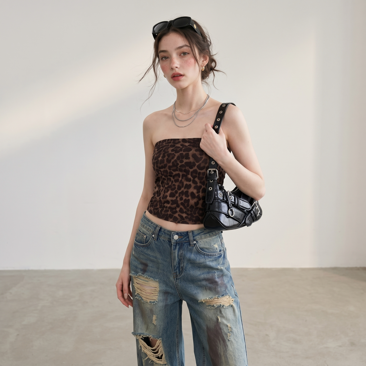 独特漂亮豹纹修身短款抹胸吊带背心夏季新款韩系动物纹无袖上衣女