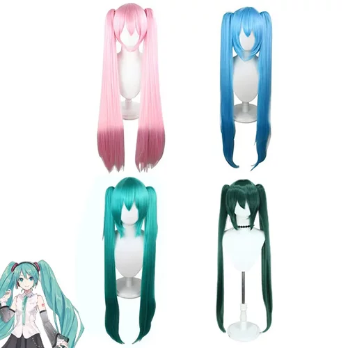 假发初音未来虎口夹双马尾长直发