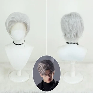 恋与深空秦彻 cos假发仿真蕾丝手勾深灰色假发套白色短发二次元毛