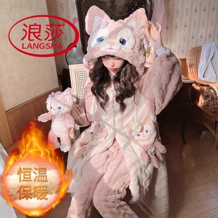 浪莎珊瑚绒睡衣女秋冬季长袖甜美卡通连体睡袍厚款毛绒韩范家居服