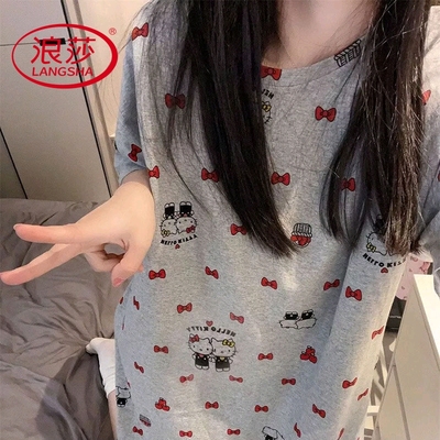 浪莎带胸垫睡裙女夏季纯棉短袖卡通韩范家居服甜美可爱可外穿2025