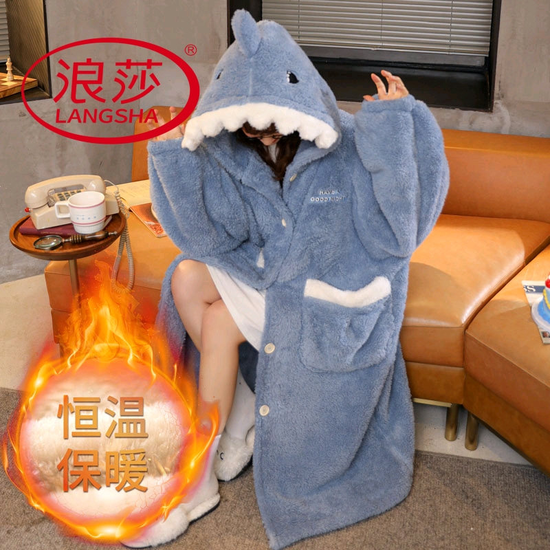 浪莎珊瑚绒睡衣女秋冬季连体睡袍