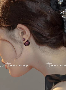 薰衣草浅紫色前后双头999纯银耳钉日韩水晶耳饰女网红气质潮耳环