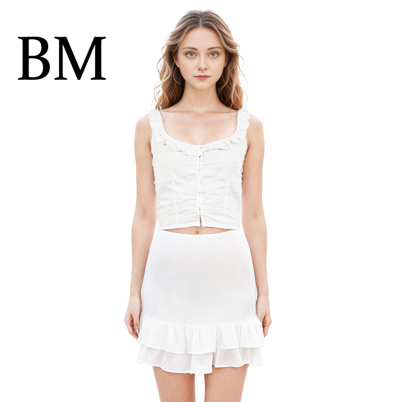 木耳荷叶边BM吊带上衣甜美夏