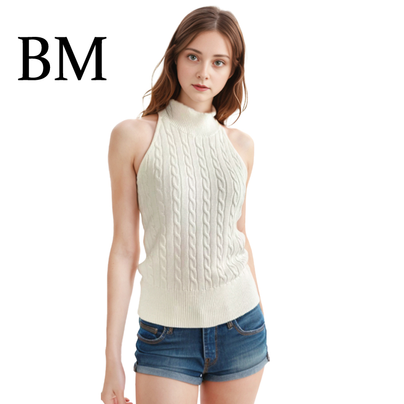 BM2025春夏白色挂脖针织背心吊带