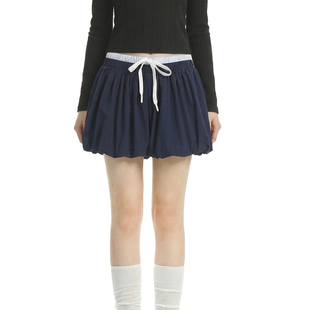 BM松紧腰短裙 美式抽绳系带双腰头显瘦灯笼蓬蓬半身裙花苞裤裙夏