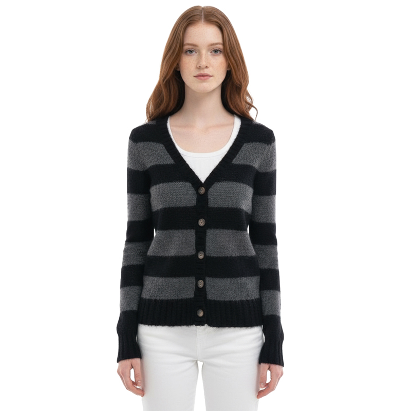 BM条纹V领针织开衫外套
