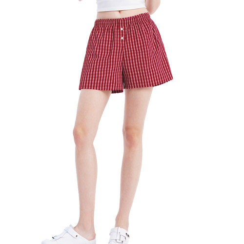 BM红格子短裤美式女松紧腰遮肉