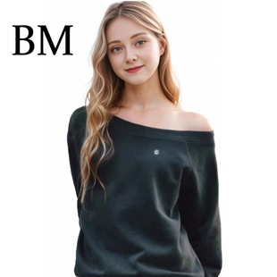 运动不对称露肩上衣潮 爆款 BM赵露思许妍同款 灰色斜肩卫衣2024新款