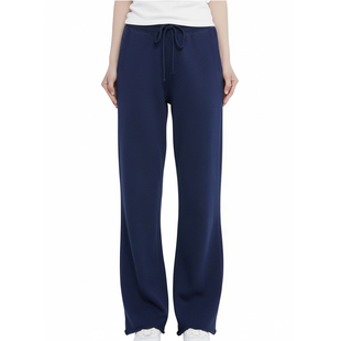 垂感微喇叭卷边休闲裤 BM长裤 藏青色松紧抽绳卫裤 赵露思同款 美式