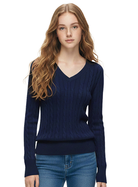 BM毛衣V领宽松 早秋慵懒高级感套头外穿内搭麻花针织衫藏蓝色上衣