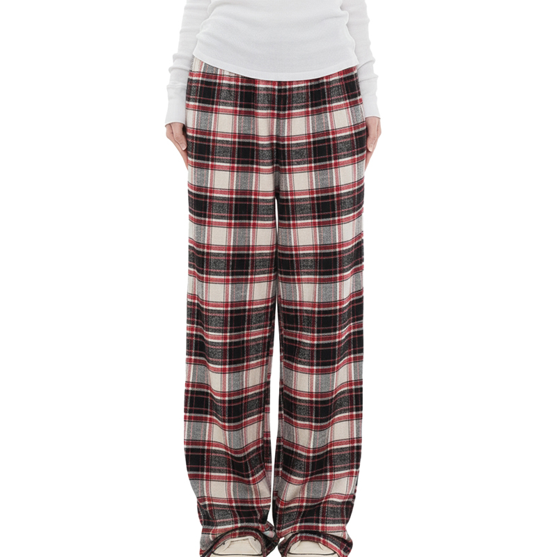 BM复古红格纹长裤美式纯棉