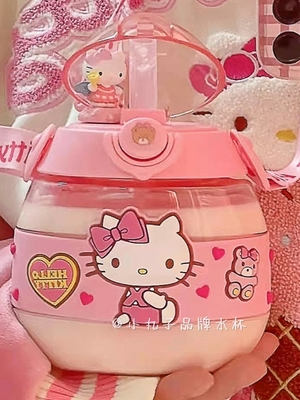 HelloKitty夏季吸管塑料儿童水杯男女学生高颜值幼儿园甜甜圈杯子