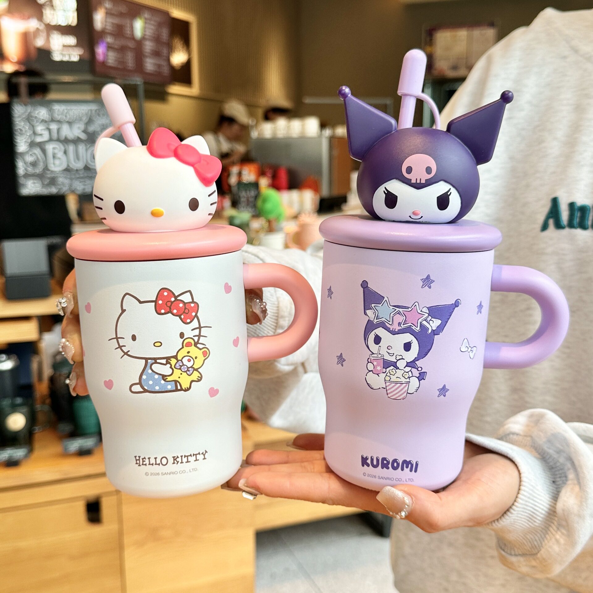 hellokitty保温杯吸管直饮卡通杯子女316不锈钢可爱带柄桌面水杯