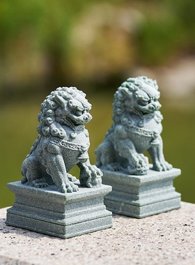 中国风青石石狮子一对桌面小摆件客厅玄关装饰家用石头小狮子