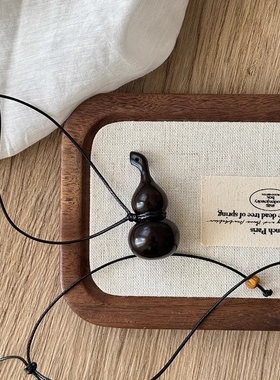 新中式仿紫光檀木头吊坠毛衣链长款复古风毛衣链百搭时尚颈链