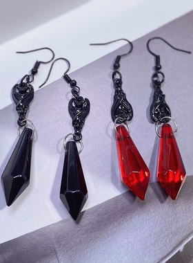 二次元动漫原神公子达达利亚耳环红色水晶耳坠耳夹cos耳饰